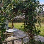 The sheltered pergola with great view across the valley